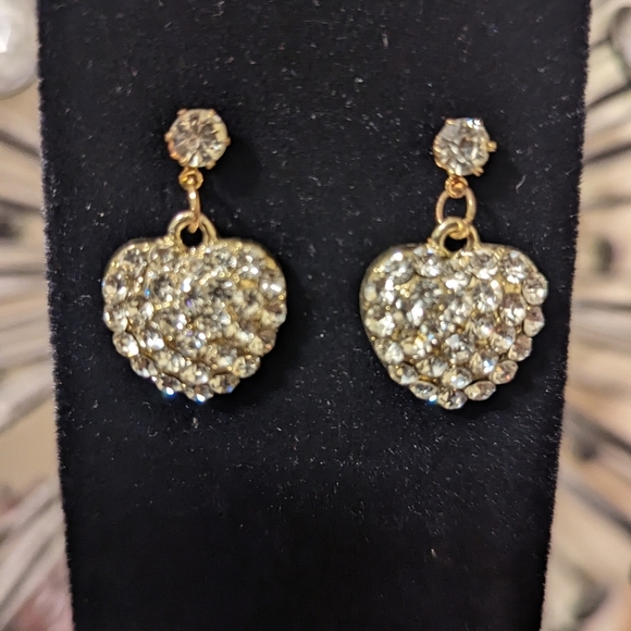 Rhinestone bling heart dangle earrings - Picture 2 of 4